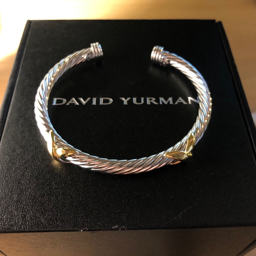 David Yurman 5MM Double X Cable Cuff Bracelet 14K